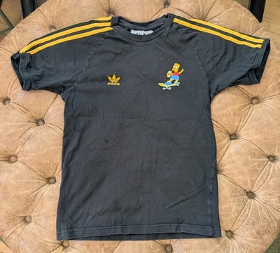 Adidas x the Simpsons T-Shirt Bart Simpson Skate Board Pattern Sz XS Blk Yellow