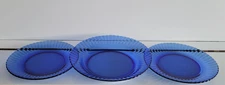 3 Forte Crisa Cobalt Blue Glass Mexico Checker Block Rim 1 Salad Bowl 2 Dessert