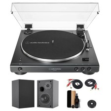 Audio-Technica AT-LP60XBT Turntable Black Bookshelf Speakers More Bundle