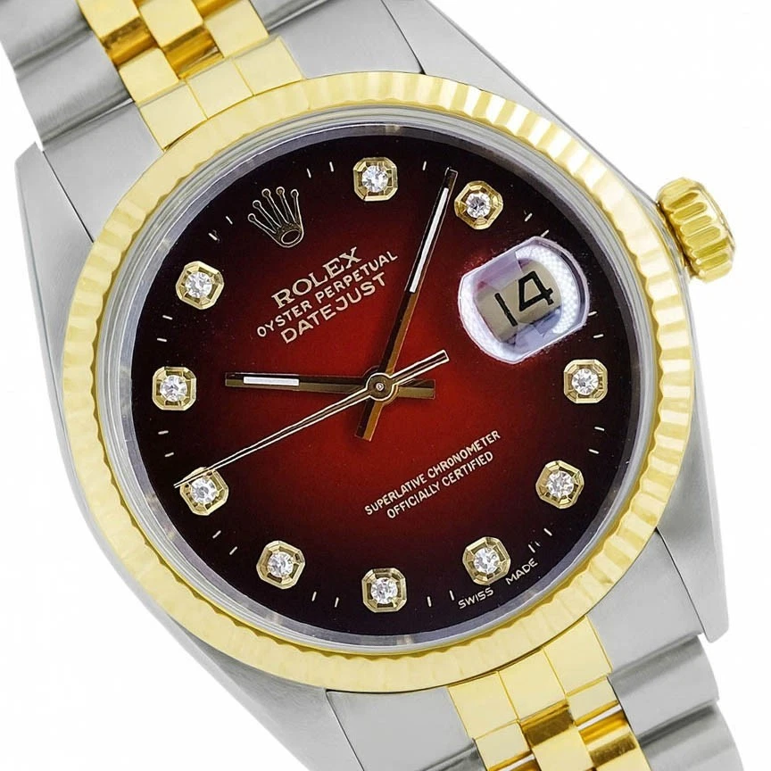 Reloj Rolex Datejust Unisex 16233 18KY y Acero Rojo Viñeta Esfera Diamante 36mm