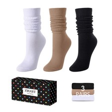 Zmart Slouch Socks for Women Girls - White Medium, Tan Black 3 Pairs