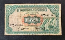 South West Africa p-10, VG-F, 10 Shillings, 1958, Water falls, Antelopes