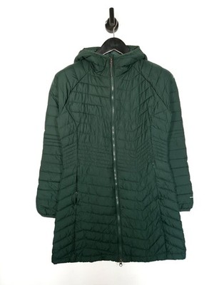 Columbia Omni Heat Long Line Puffer Jacket Gr. Medium Damen grün mit Kapuze