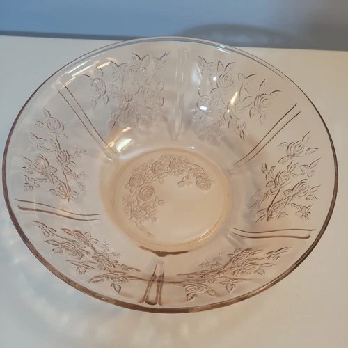 Vintage Federal Depression Glass Pink Sharon Cabbage Rose 10" Serving Bowl