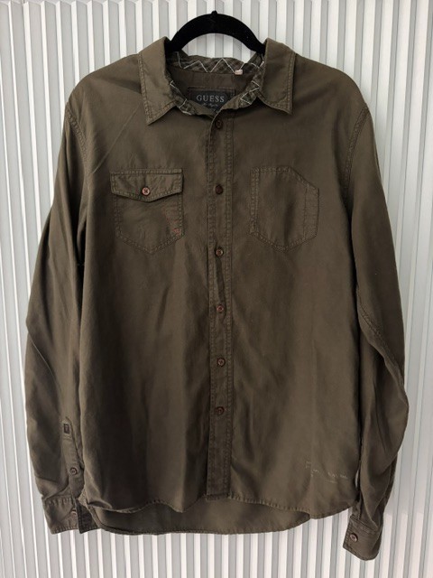GUESS Mens button down shirt Olive Color Size  large