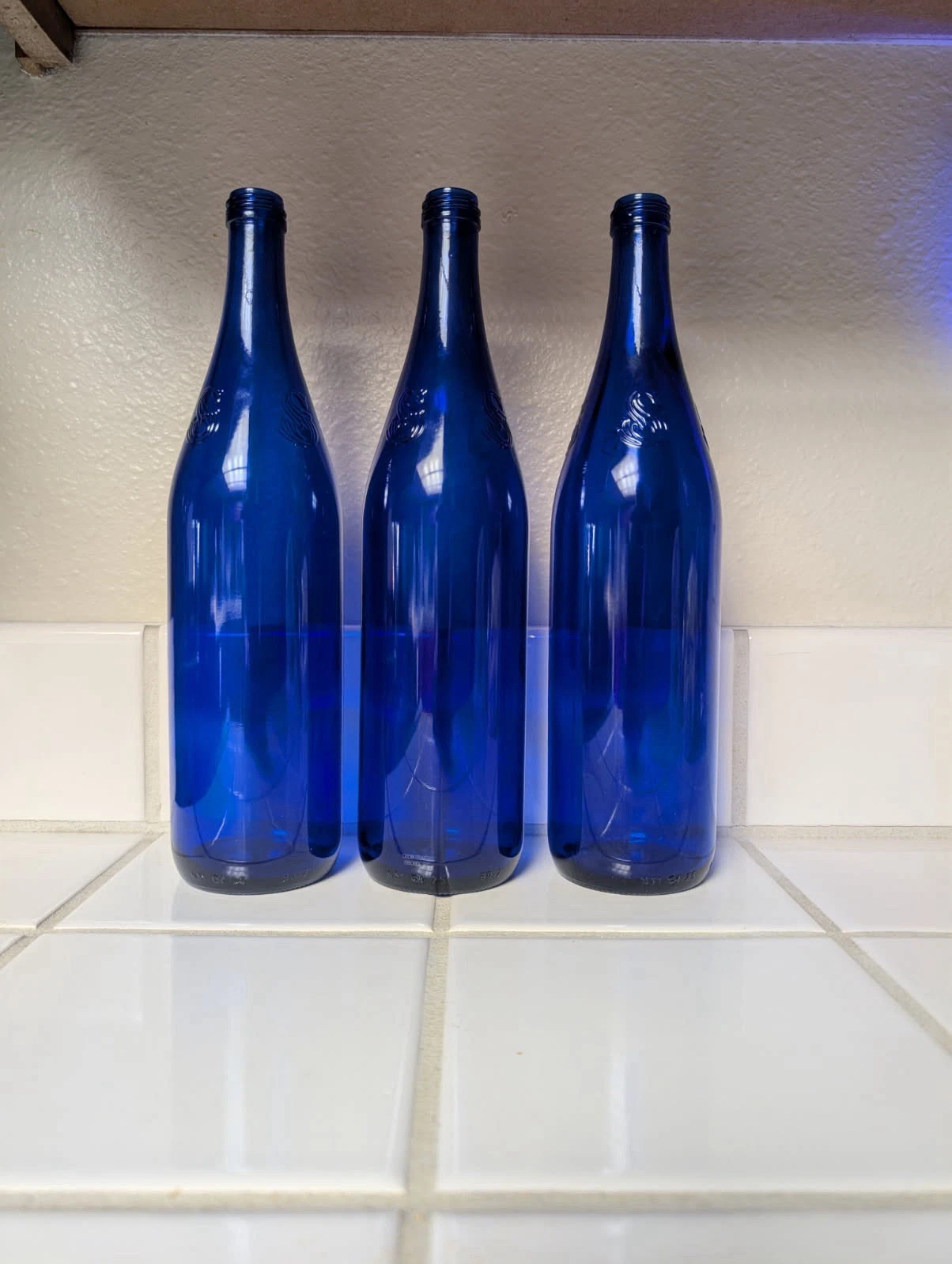 Glass Bottles, Cobalt Blue, Empty, Lot of 3, Saratoga, Very Good, Preowned