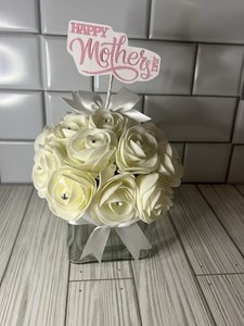 Rhinestone Ivory Foam Rose Bouquet Mothers Day Gift Forever Lasting Arrangement