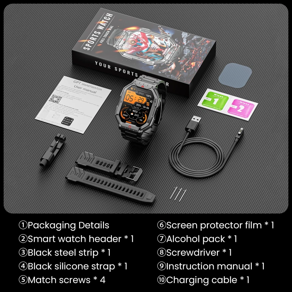 🔥 2,1» Smart часы для мужчин 3ATM водонепроницаемый военного спорта часы для Android iOS - Изображение 3 из 4