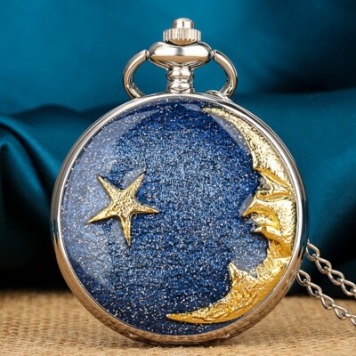 Kreative Sternenhimmel Abdeckung Männer Frauen Quarz Analog Taschenuhr Lange Kette Geschenk