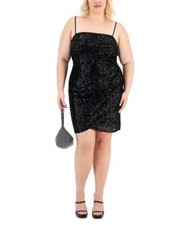 /LX003/ Emerald Sundae Plus Sequin Ruched Spaghetti-Strap Dress Black Sz 14