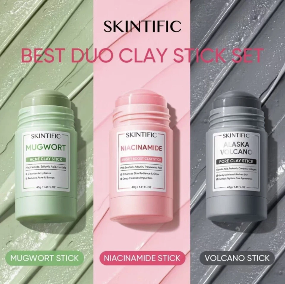 SKINTIFIC 3 Set Clay Sticks Niacinamide Mugwort Volcano Clay Mask Stick 40g - Image 2 of 2