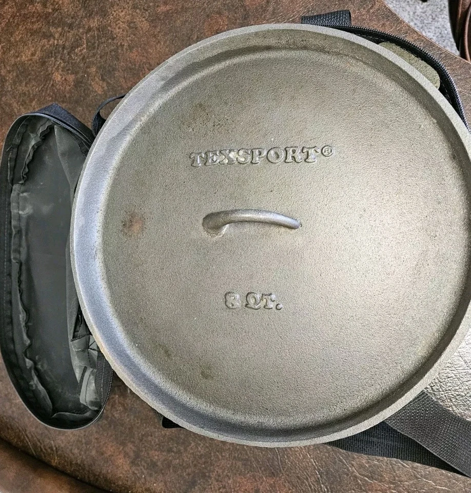 Horno holandés de hierro fundido de 8 cuartos de galón con estuche personalizado y elevación de tapa ¡Lote paquete! Foto 4 de 4