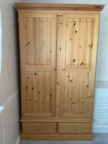 Beautiful Solid Pine Double Door Wardrobe with Two Drawers and Shelves