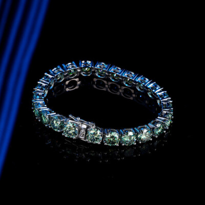 3-6.5mm Real Green Moissanite Tennis Bracelet Men Hip Hop 925 Silver Pass Tester