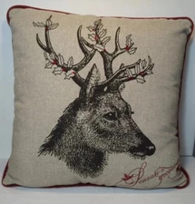 3 K&K Interiors Embroidered Seasons Greetings 17" Holiday Deer Pillow Covers