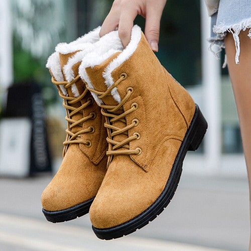 Women's Snow Ankle Boots Ladies Winter Warm Flat Fur Lined Low Heel comfy new - Picture 1 of 17