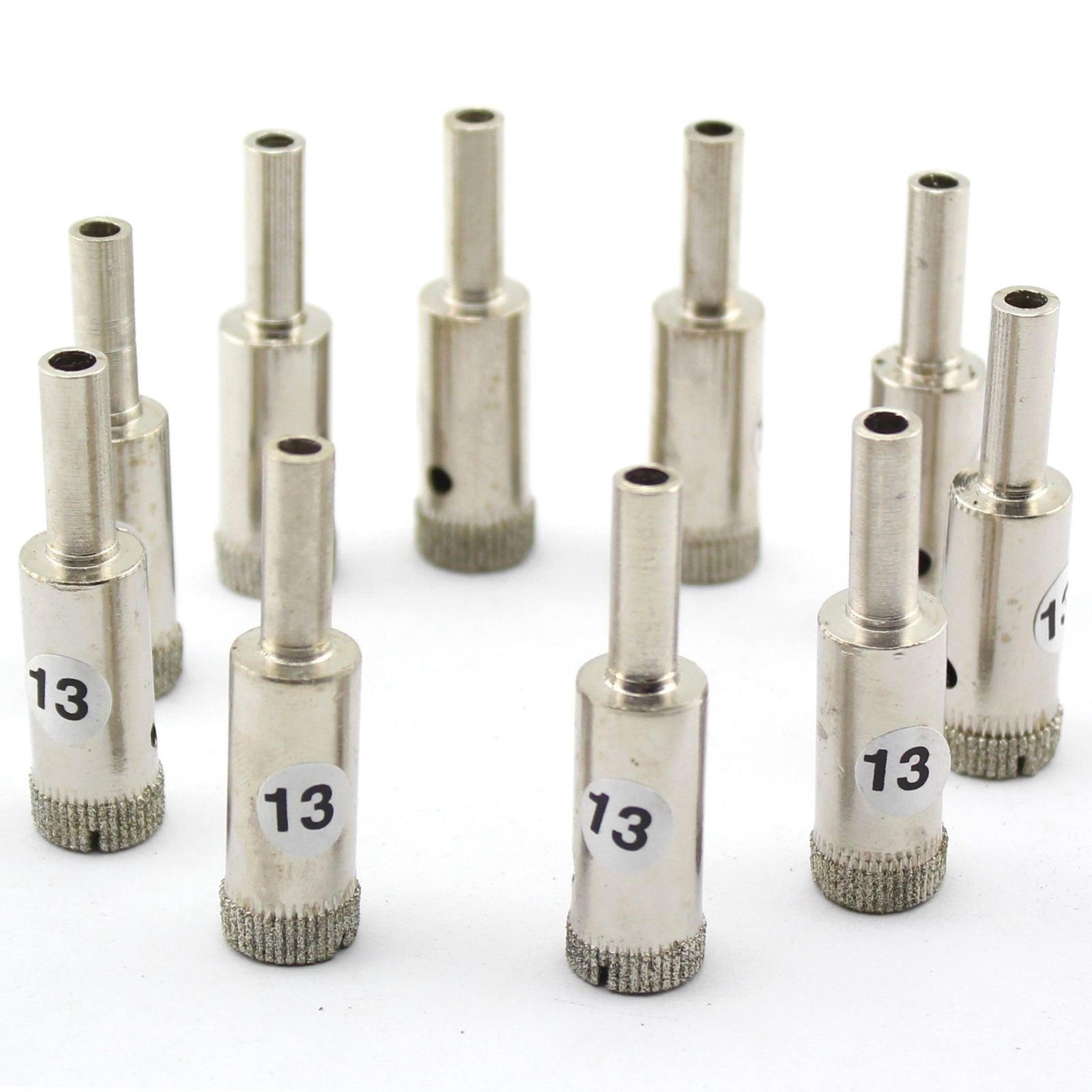 10-Pack 13mm (1/2") Diamond Drill Bits For Glass & Tile - Coated Tip Hole Saws, 2" Long