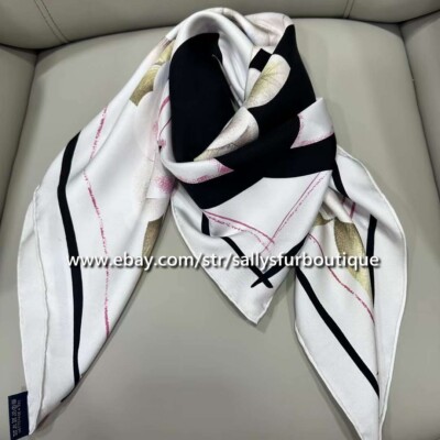 18 Momme Sand Wash Heavy Twill Silk Wrap Shawl Camellia Print Scarf 35'' Black