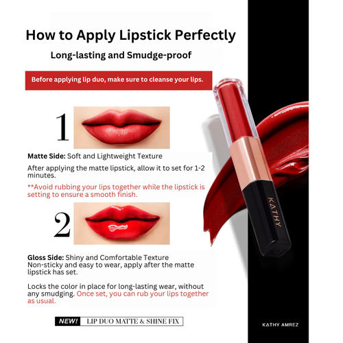 Lipstick Lip Duo Matte & Shine Fix KATHY AMREZ 18Color Nourishes Lips Smooth 3ml - Picture 2 of 29