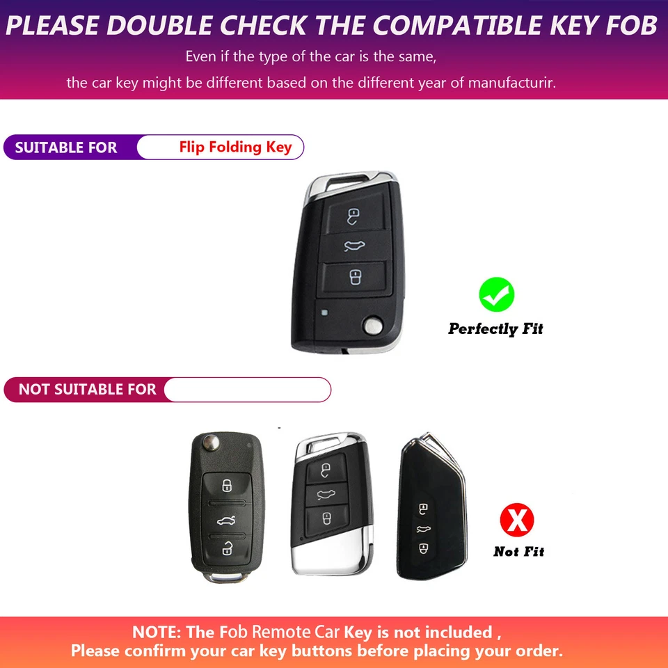 FOR VW Volkswagen Tiguan Golf Arteon TPU Remote Flip Key Fob Case Cover 3 Button - Image 2 of 4