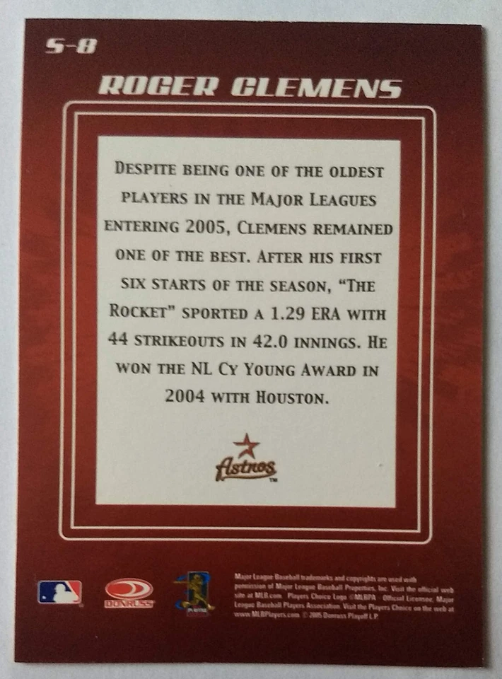 ROGER CLEMENS, 2005 DONRUSS ZENITH SPELLBOUND "E" #S-8 - Image 4 of 4