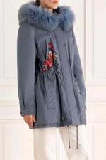 Alessandra Chamonix Blue cotton Clementine raccoon  fur hooded parka coat 42 L