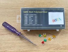 120Pc Assorted Mini Car Blade Fuse Kit 5-30Amp + FREE Screwdriver Voltage Tester