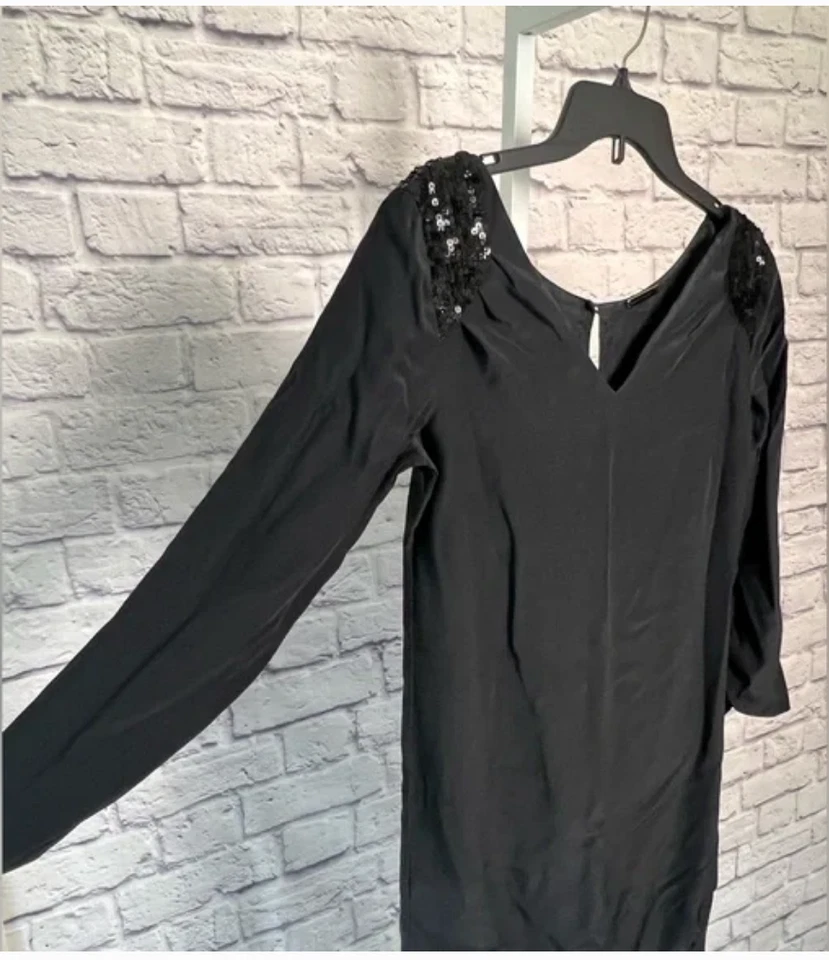 Vestido de fiesta Loeffler Randall 100 % seda con detalles de hombro con lentejuelas talla 2 Foto 3 de 4