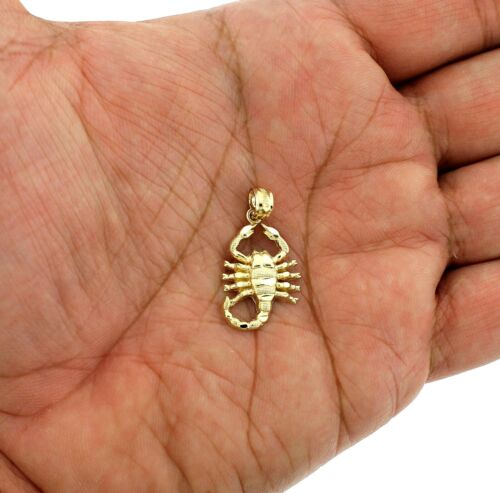 Real 10K Yellow Gold Diamond Cut Zodiac Sign Scorpion Pendant, 10KT Gold Charm - Picture 2 of 7