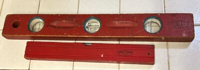 Two Vintage RED Wood Levels 18  DUNLAP & 12  SEARS ROEBUCK AND CO.