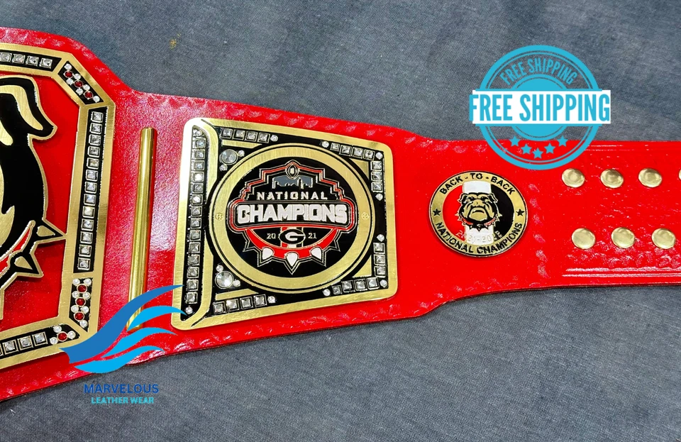Новый GEORGIA BULLDOG национальный чемпионат ремень взрослый размер 2 мм латунная пластина красный - Изображение 3 из 4