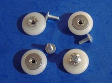 LOT OF FOUR 7/8" NYLON CONVEX ROUND SHOWER DOOR ROLLERS WITH SCREWS OVAL