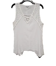 Signature Studio S Women's White Lace Trim V Neck Sleeveless Tank Top Blouse