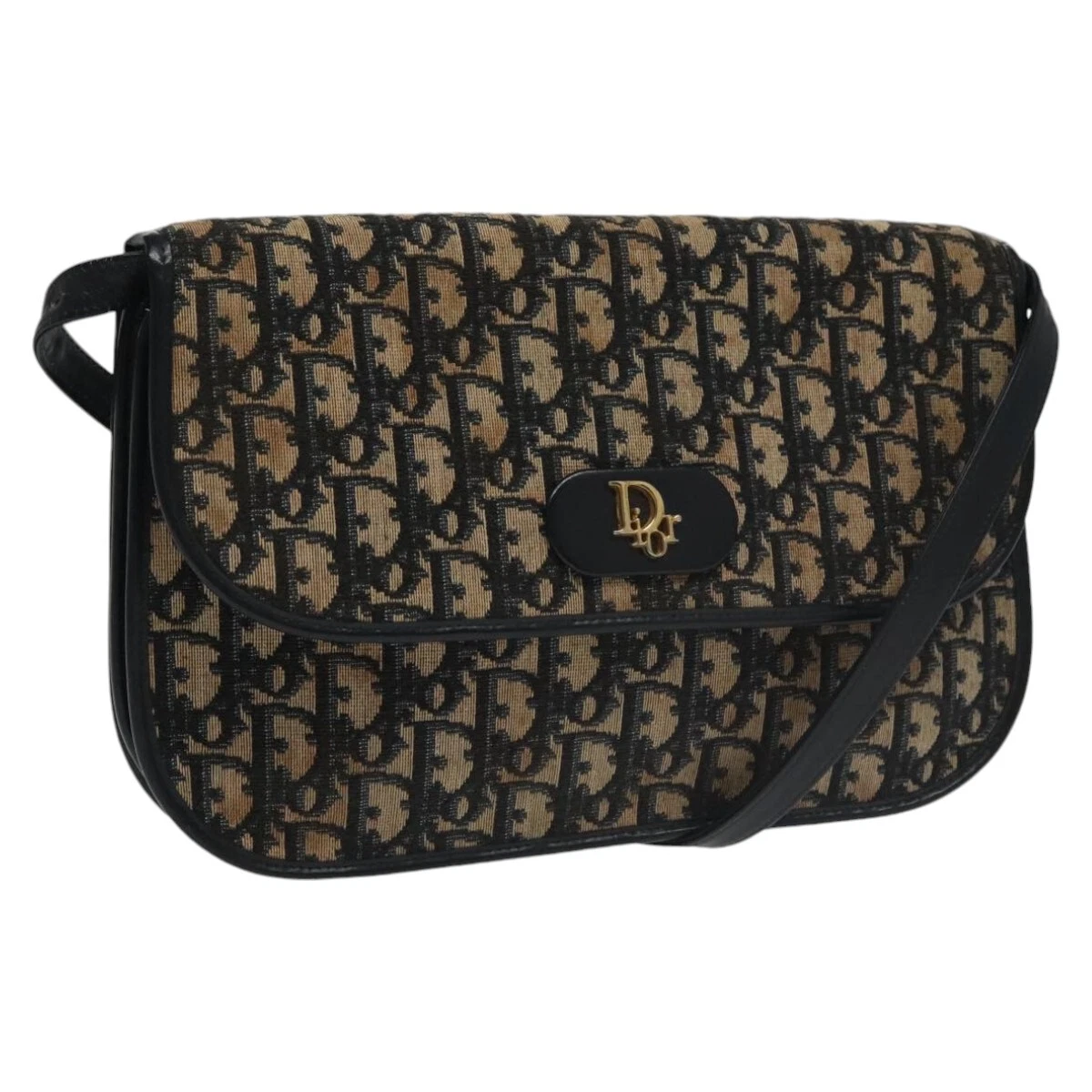 Sac bandoulière Christian Dior trotteur toile beige marine or authentique 100668