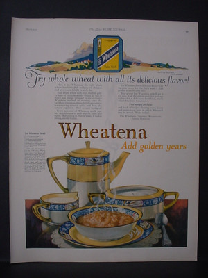 1925 Wheatena Breakfast Dish with Bread Recipe Full Color Vintage Print Ad 11876