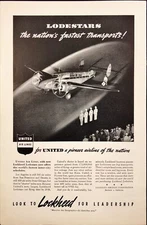 1940 Lockheed Aircraft Lodestars United Air Lines Vintage Print Ad