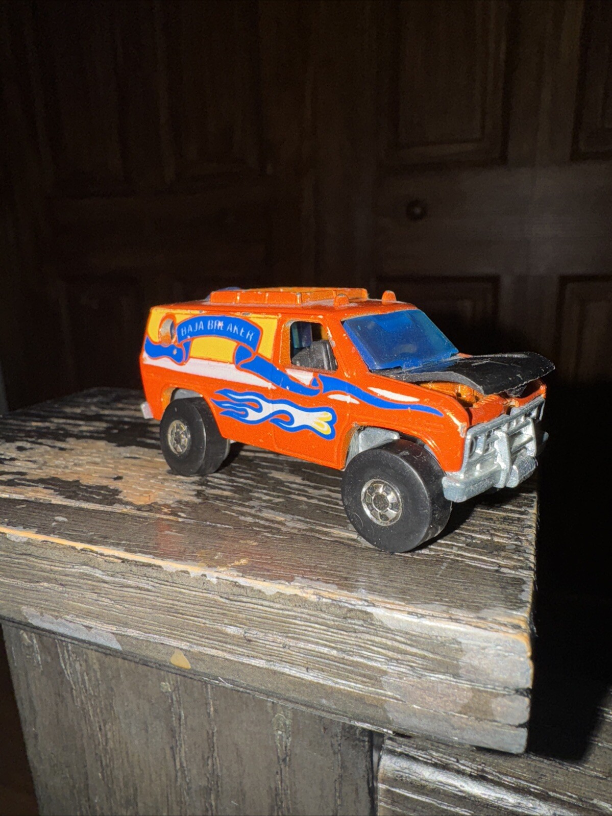 Vintage 1977 Hot Wheels Baja Breaker Van 1/64 Orange Opening Hood Hong Kong