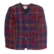 Koret Petites Womens Wool Blend Blazer Jacket Red Check S