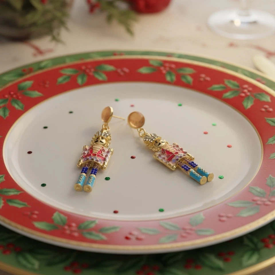 Baublebar Earrings Nutcracker Crystal Pearl Statement Christmas CZ Boho Gold Y2k - Image 3 of 4