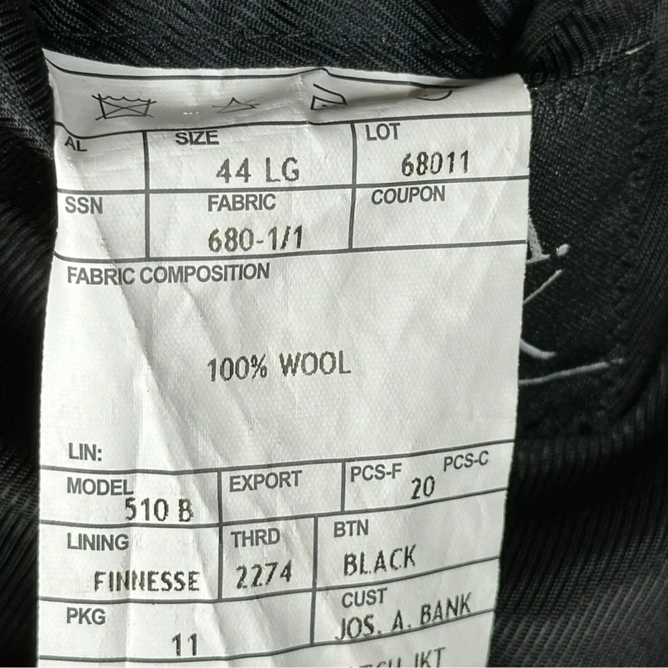Jos. A. Conjunto de traje de esmoquin de dos piezas pantalones blazer de lana negros Bank para hombre talla 44L Foto 4 de 4