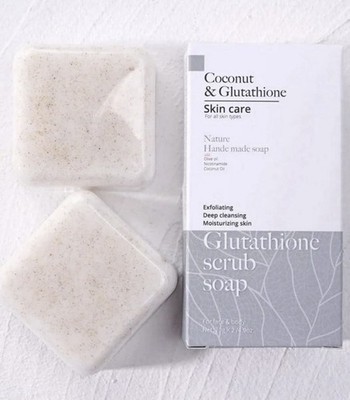2Pc Coconut Glutathione Exfoliating Scrub Soap Bar, Face Body