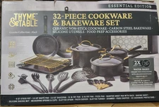 Thyme & Table 32 Piece Cookware Set Aluminum Ceramic Non-Stick Pots Pans - Black