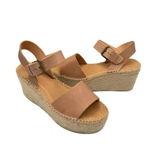 Soludos 7 Minorca Neutral Leather Buckle Strappy Espadrille Platform Sandals