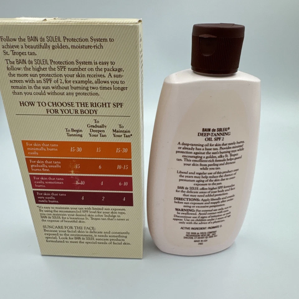 VTG 1988 Bain de Soleil Deep Tanning Oil SPF 2 -HTF -4oz -USA Made Suntan Lotion - Image 3 of 4