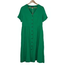 NWT Joules Jessica Linen Blend Button-Front Shirt Midi Dress Pocket Green 12