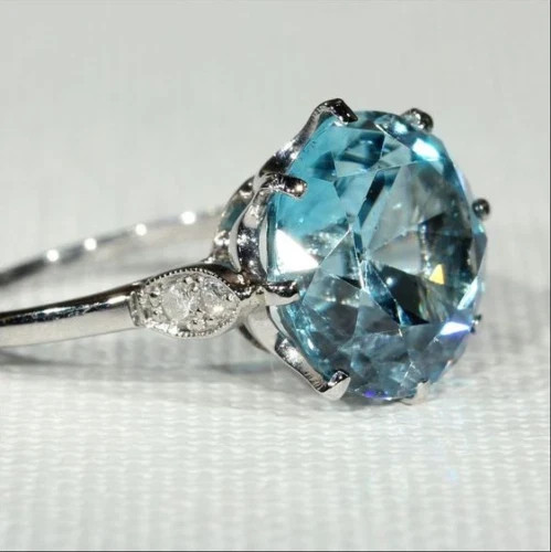 3.25 Ct Round Cut Aquamarine Diamond Solitaire Engagement Ring 14k White Gold