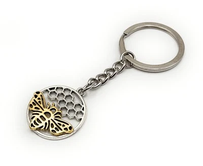 H-CUSTOMS Biene im Kreis Wabe Schlüsselanhänger Anhänger aus Metall Golden