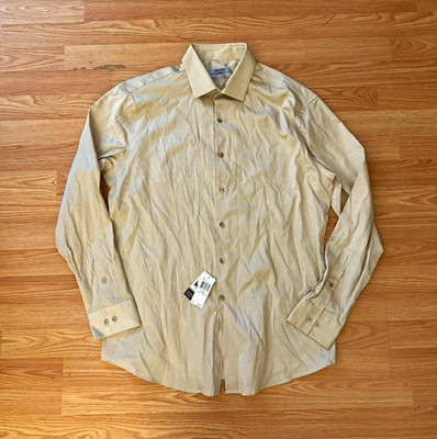 DKNY Slim Fit Stretch Beige Solid Dress Shirt 16.5 Neck 34/35 Sleeve