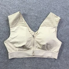 Tommie Copper Sports Bra Womens Large Beige Zip Front Shoulder Support