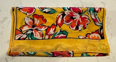 VINTAGE ECHO MID CENTURY RETRO Peony Yellow 100% Silk RECTANGLE SCARF